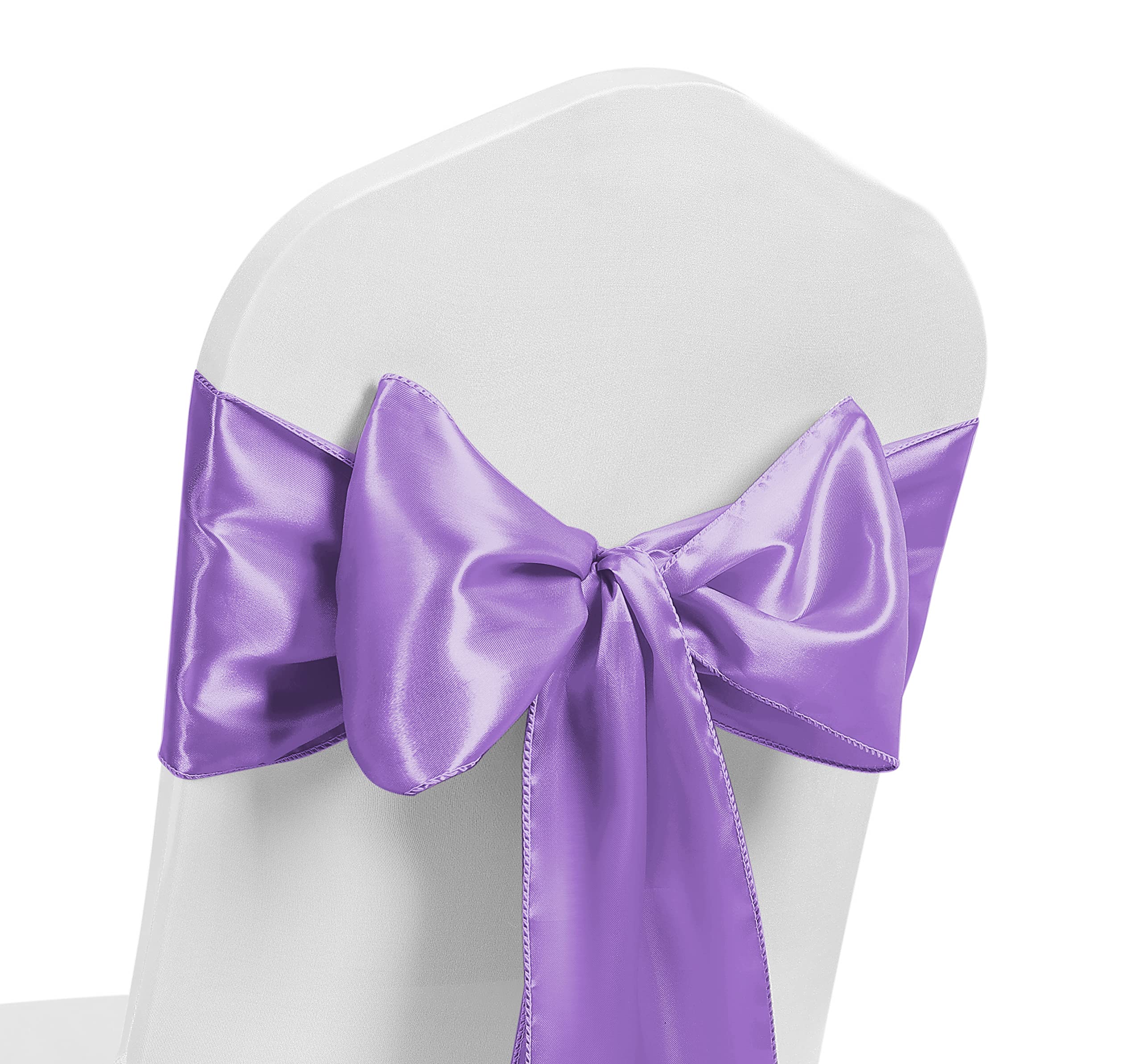 Satin Chair Sash WIDER FULLER BOWS Chair Sashes Bow Back Tie Ribbon Wedding Banquet Decoration (Lilac, 50)