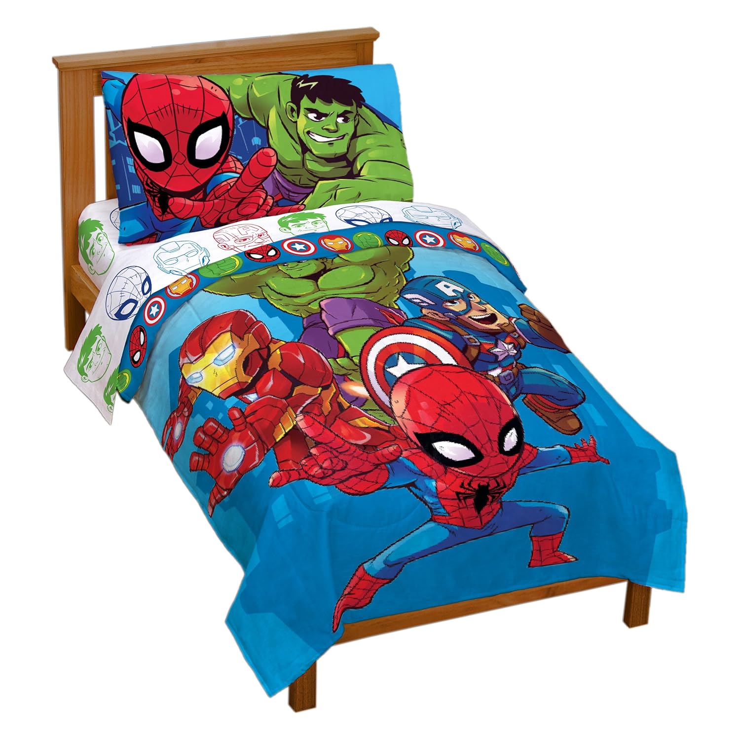 Jay Franco Marvel Avengers Heroes Amigos 4 Piece Toddler Bed Set Super Soft Microfiber Bed Set Bedding Features Captain America Hulk Iron Man