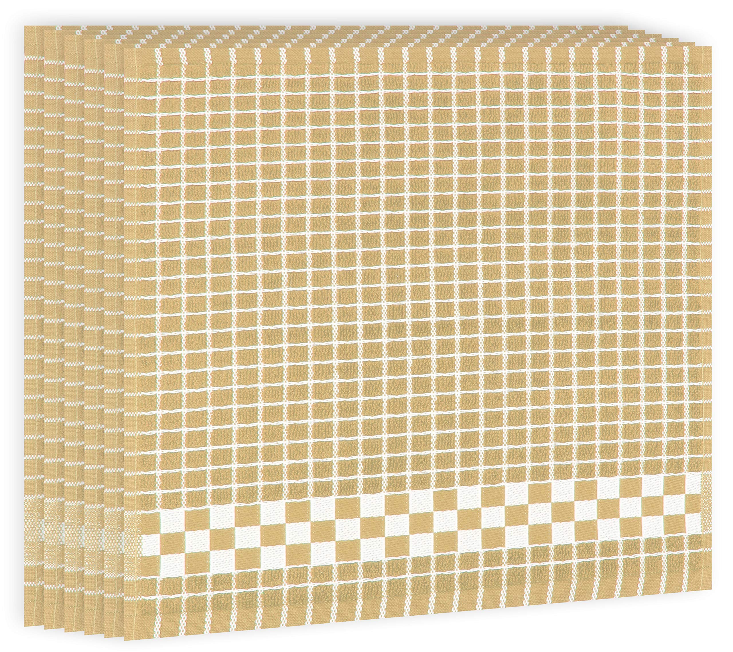 Fecido Classic Dark Color Cotton Terry Kitchen Dish Cloths with Hanging Loop (12 x 12 Inches) - Set of 6, Beige