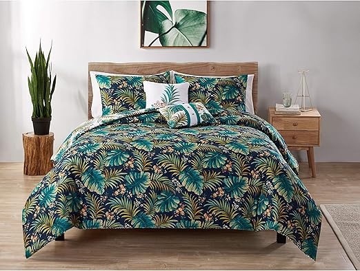 Amazon Com Tropical Comforter Set King Size Navy Green