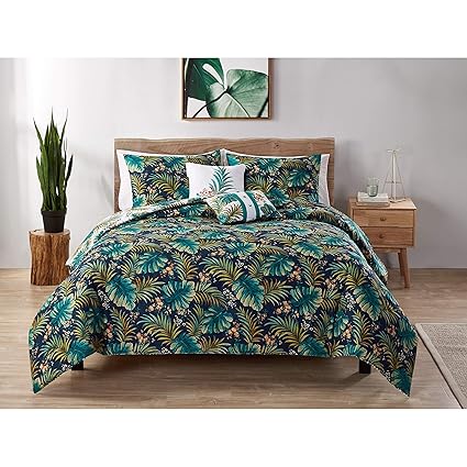 Amazon Com Tropical Comforter Set Queen Size Navy Green