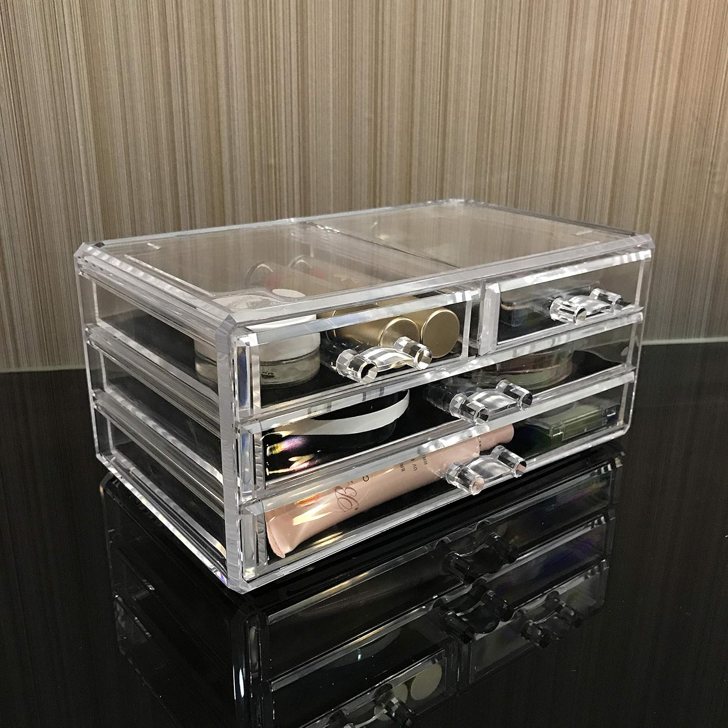 Ikee Design Jewelry Makeup Cosmetic Storage Organizer Two Pieces Set - Organize Cosmetics, Jewelry, Hair Accessories, Bathroom Counter or Dresser, Clear Design for Easy Visibility: Home & Kitchen