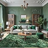 Dark Green Vintage Area Rug 5x7 for Living Room, Washable Distressed Farmhouse Soft Thin Non-Shedding Indoor Throw Rug, Traditional Accent Carpet for Bedroom Office