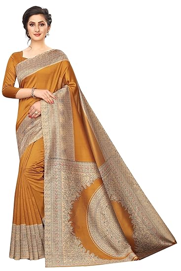 Womens Khadi Silk Saree With Free Blouse Piece(Mustard)