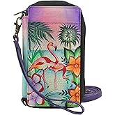 Anna by Anuschka Women's Hand-Painted Genuine Leather Smartphone Case & Wallet - Tropical Flamingos