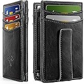 BULLIANT Magnetic Closure Slim Wallet-Genuine Leather Front Pocket Wallet for Men,RFID Blocking,Holds 12 Cards and Money Clip