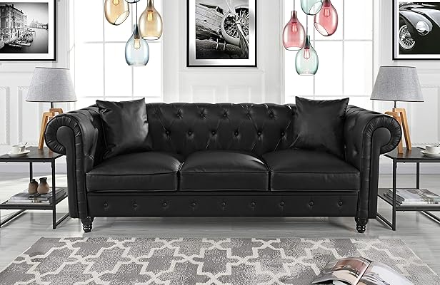 Divano Roma Furniture Classic Sofas, Large, Black