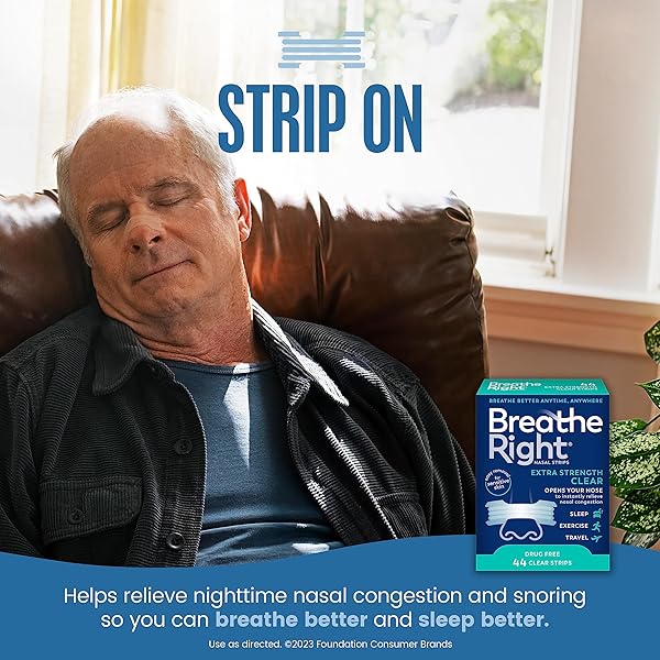 BREATHE RIGHT NASAL STRIPS, EXTRA STRENGTH CLEAR NOSE STRIPS, DRUG-FREE NASAL CONGESTION RELIEF FOR BETTER BREATHING, HELP RELIEVE SNORING, CAUSED BY COLDS & ALLERGIES, DEVIATED SEPTUM, 44CT