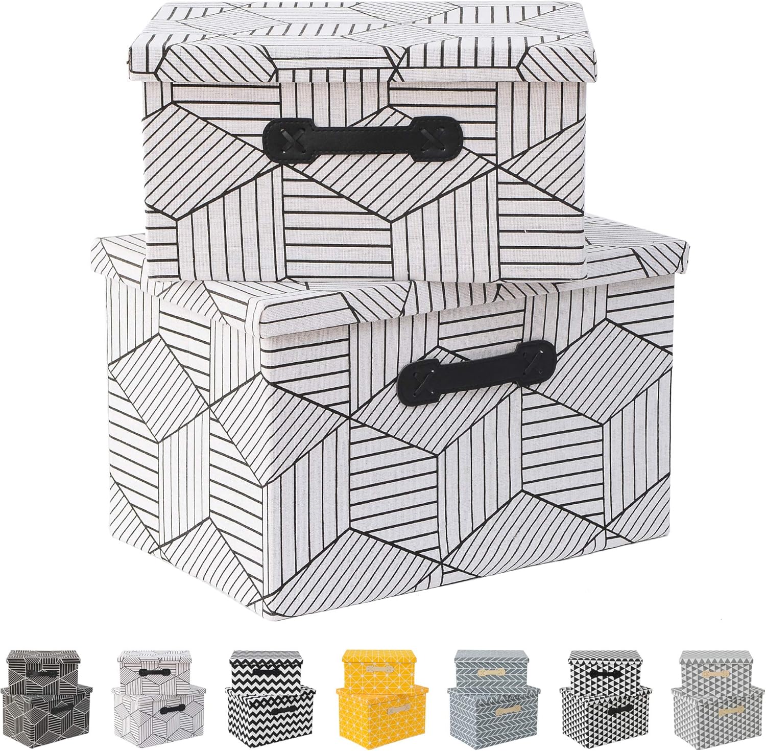 Enzk&Unity Foldable Lidded Storage Bins Cube Fabric Storage Basket with Handle Organizer Box Containers for Shelf Home Office Closet Nursery, 2 Pack, White