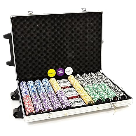 Trolley Pokerkoffer 1000 OCEAN CHAMPION Chips Laser Pokerchips Poker Komplett Set Trolley Koffer aus Aluminium mit Schnallens