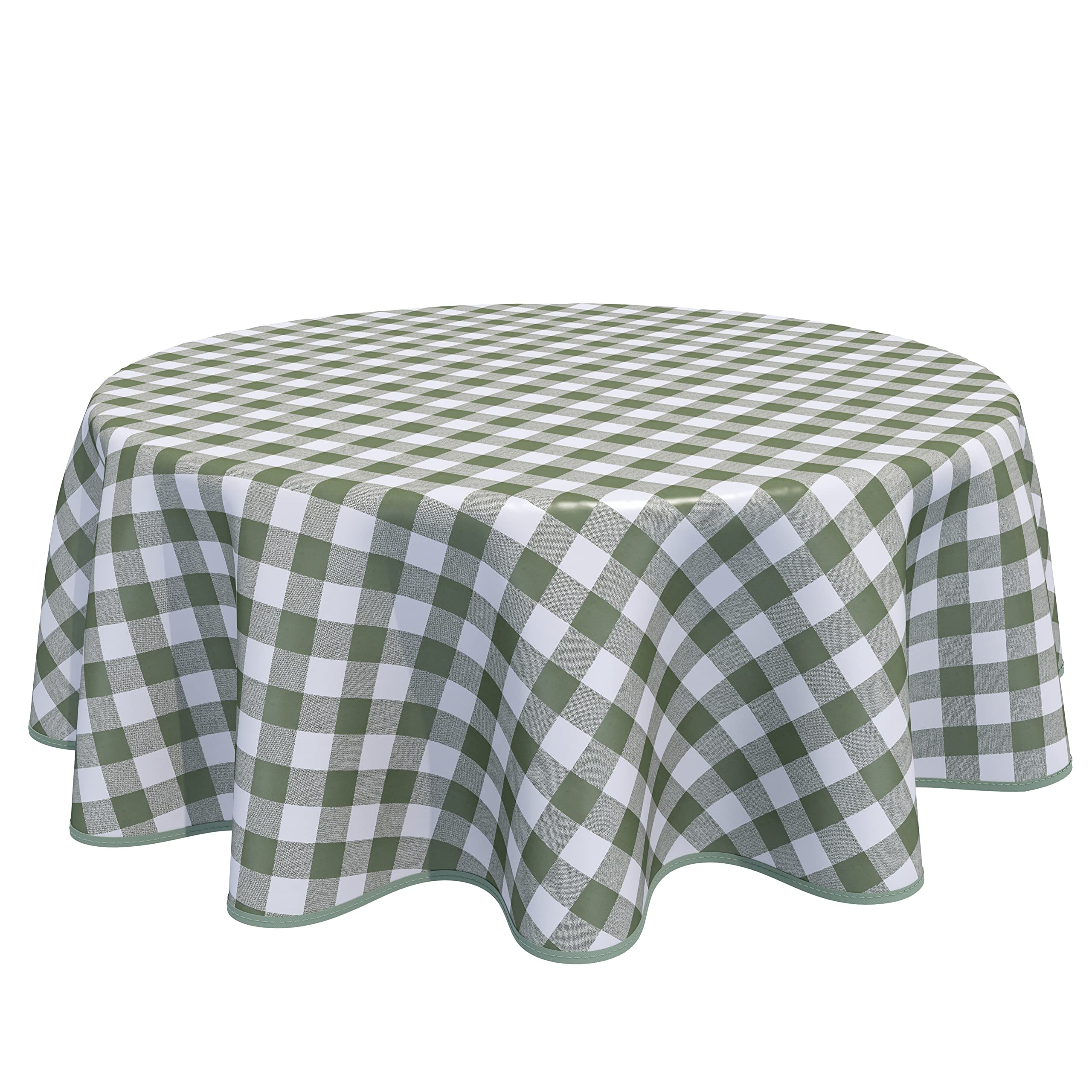 Home Direct Round Oilcloth PVC Wipe Clean Tablecloth Table Cover Gingham Checkers 160cm 62" Sage Green