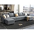 HONBAY Modular Sectional Sofa U Shaped Sectional Souch with Ottoman 7 Seat Modular Sofa with Chaise for Living Room, Bluish Grey