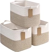 TIMEYARD Cotton Rope Storage Baskets 3 Pack 33x25x22.5 cm Brown