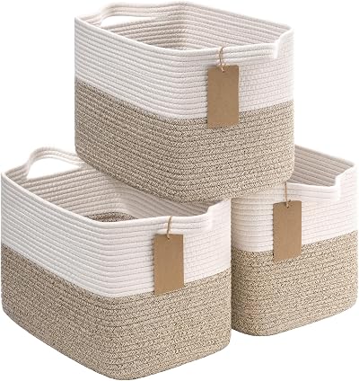 TIMEYARD Cotton Rope Storage Baskets 3 Pack 33x25x22.5 cm Brown
