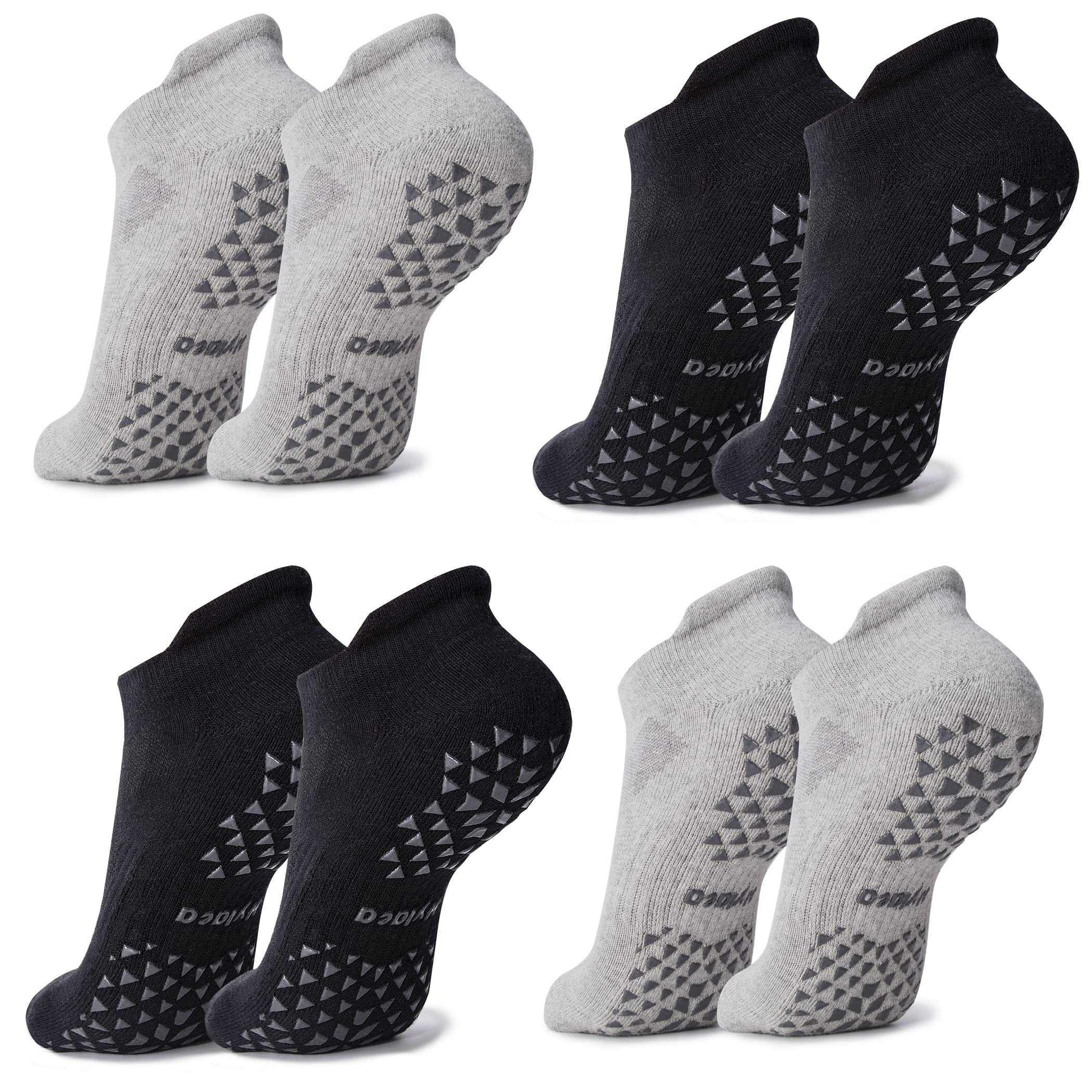 Photo 1 of Hylaea Unisex Non Slip Socks with Grip for Yoga Pilates Barre Home Hospital Cushion Black Grey 4 Pairs Large X-Large
