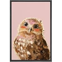 SIGNWIN Framed Canvas Wall Art Cute Nursery Baby Owl in Pink Color Animals Wildlife Oil Painting Modern Art Contemporary Portrait Fun Pastel for Living Room, Bedroom, Office - 16