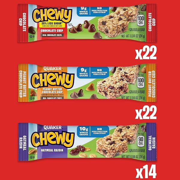 QUAKER CHEWY GRANOLA BARS, 3 FLAVOR VARIETY PACK,58 COUNT (PACK OF 1)