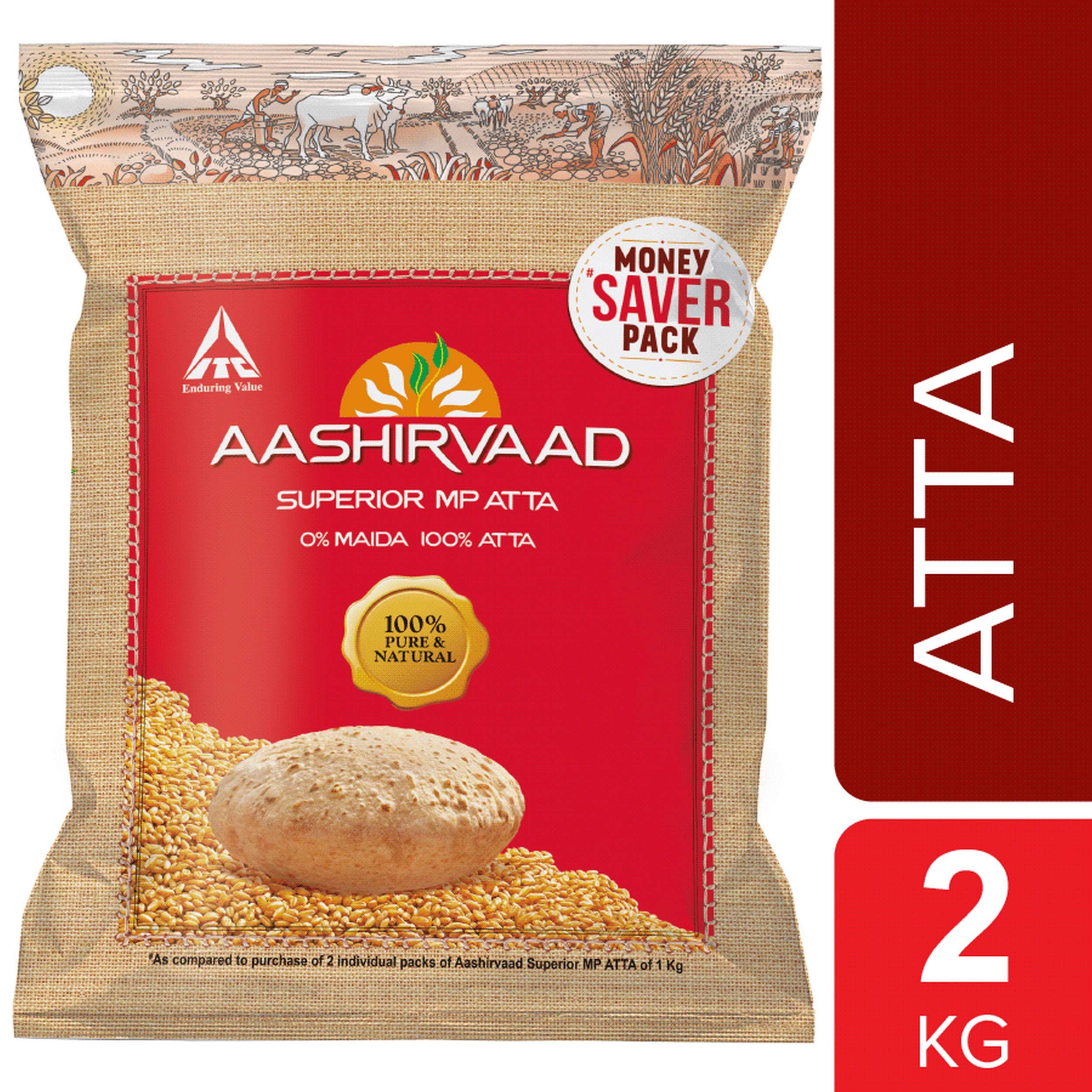 ITC Aashirvaad Whole Wheat Atta, 100 Whole Wheat, 0 Maida 2 Kg. Buy Online in UAE