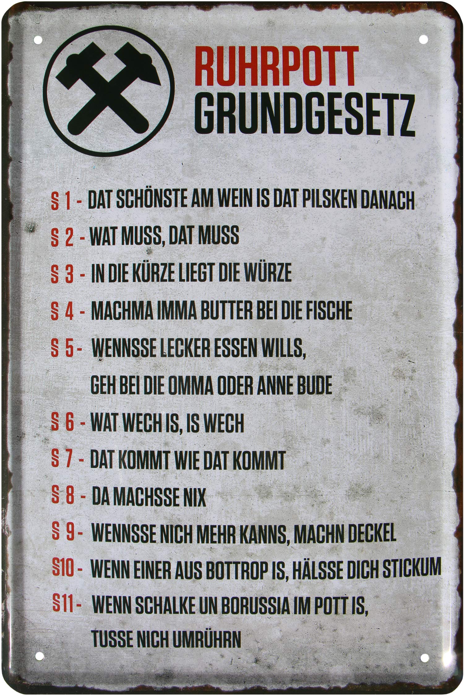 Ruhrpott Grundgesetz Ruhrgebiet 20 x 30 cm Decorative Tin Sign 14
