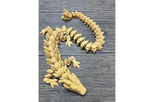 MunnyGrubbers - XL 26" Crystal Dragon Fidget Toy - Heavy Duty - 3D Printed Flexible Articulating Dragon Plastic Collectible Figurine - Surprise Egg Compatible - (Gold Dragon)