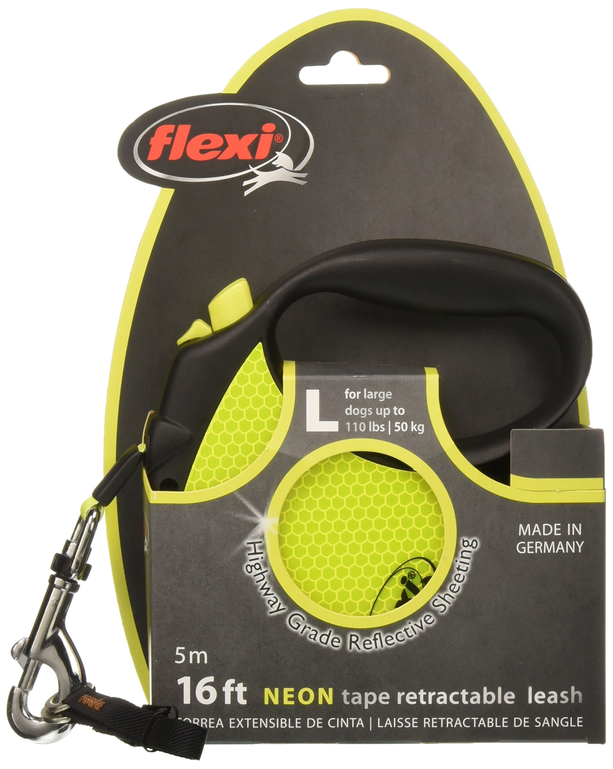 Flexi Neon Retractable Dog Leash (Tape) , 16 ft, Large, Black/Neon eBay