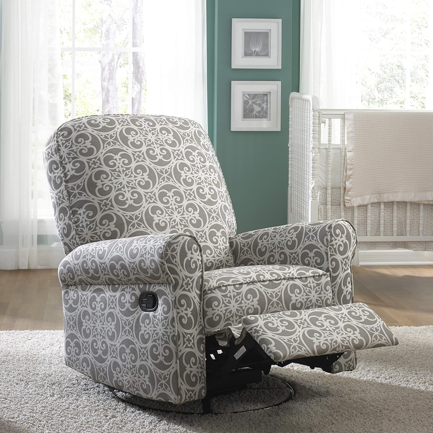 Amazon.com: UKN Grey and Cream Fabric Nursery Swivel Glider Recliner