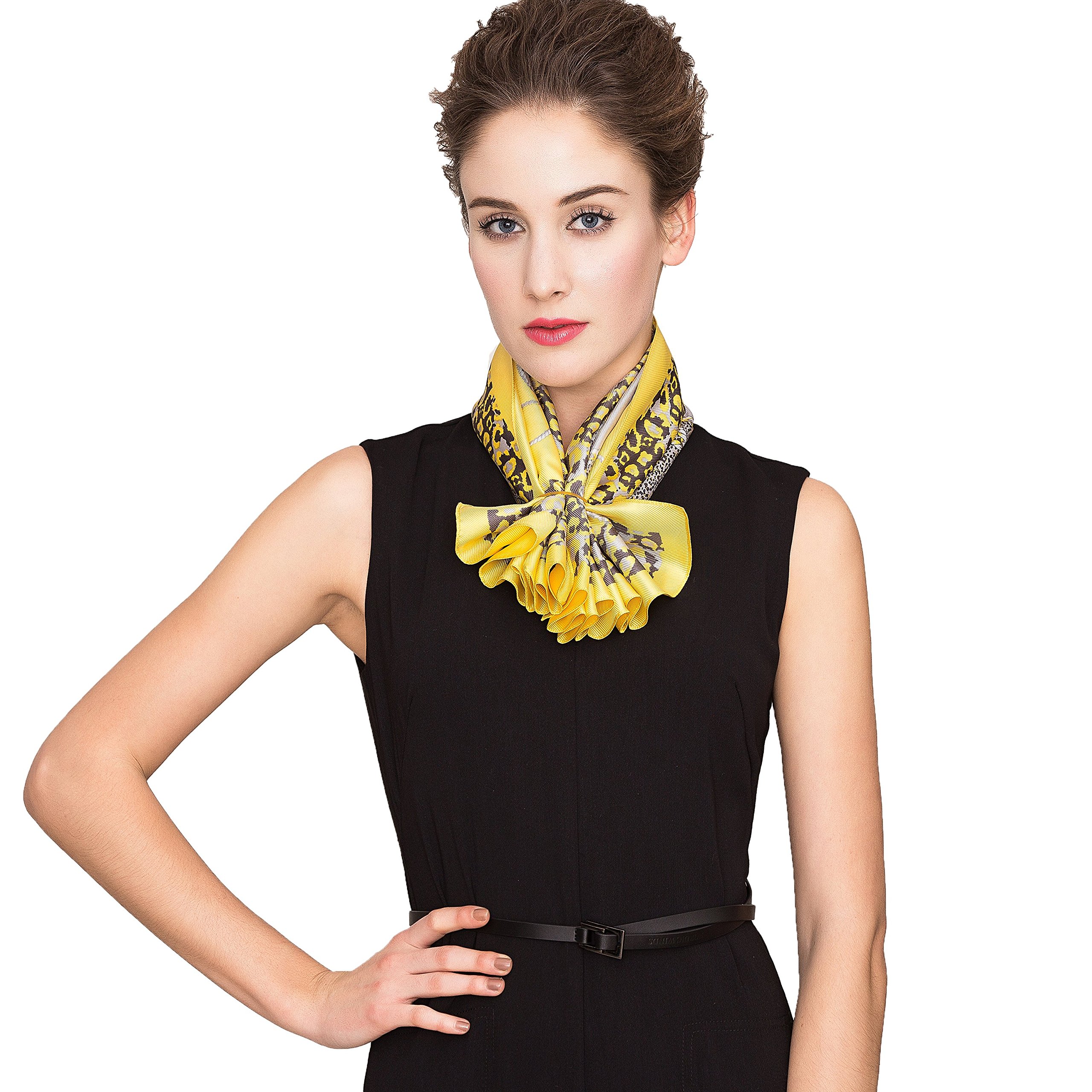 IRRANI Silk Scarves For Women Neckerchief Mulberry Small Square Twill Weave Scarf Headscarf For Hair 25.6*25.6inches(Yellow)