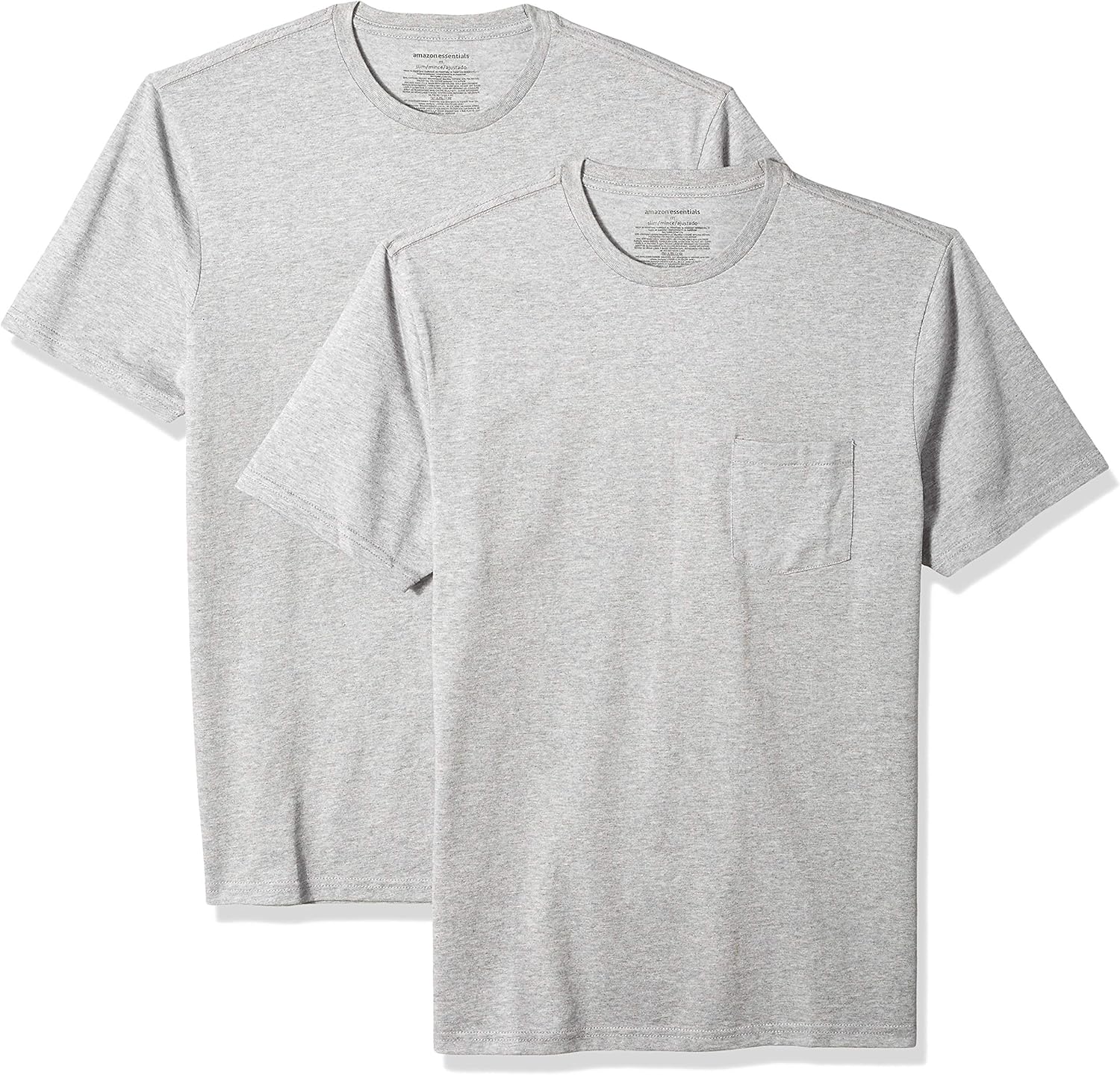  Essentials Men's 2-Pack Slim-Fit Short-Sleeve Crewneck Pocket T-Shirt: Clothing