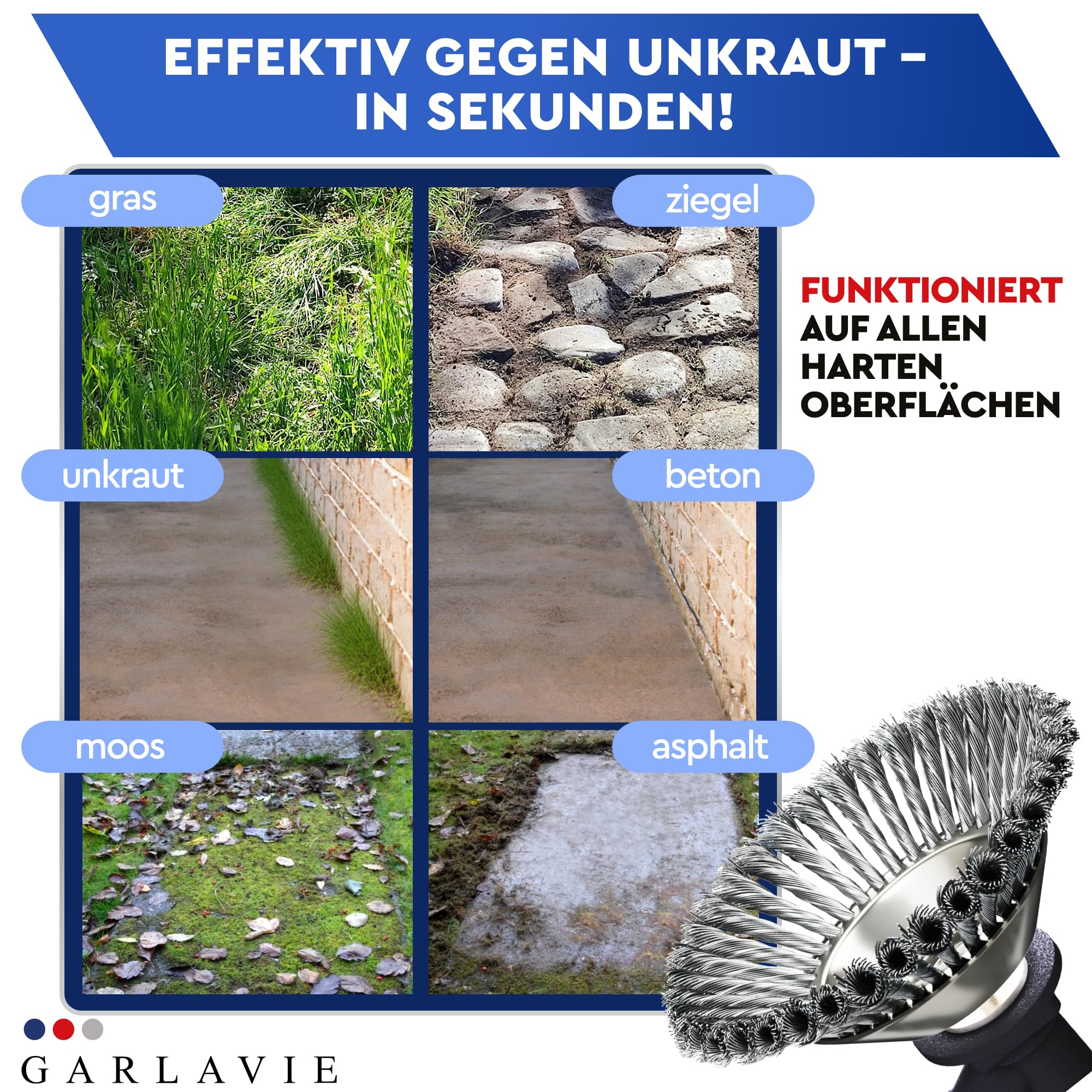 Unkrautbürste für Freischneider gegen Unkraut und Moos 25,4mm Bohrung 3