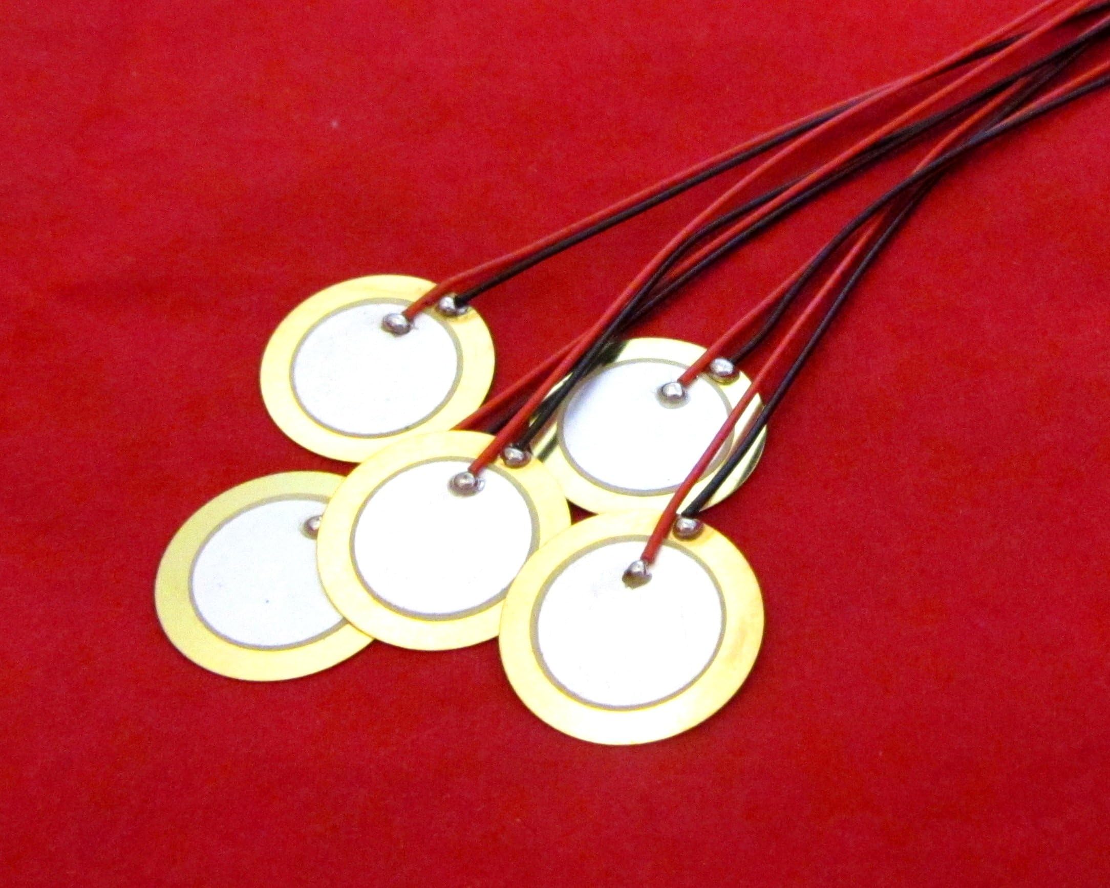 5 Pieces - 20mm Piezo Disc Elements with 4" Leads, Great for Cigar Box Guitar & Stomp Box Acoustic Pickup
