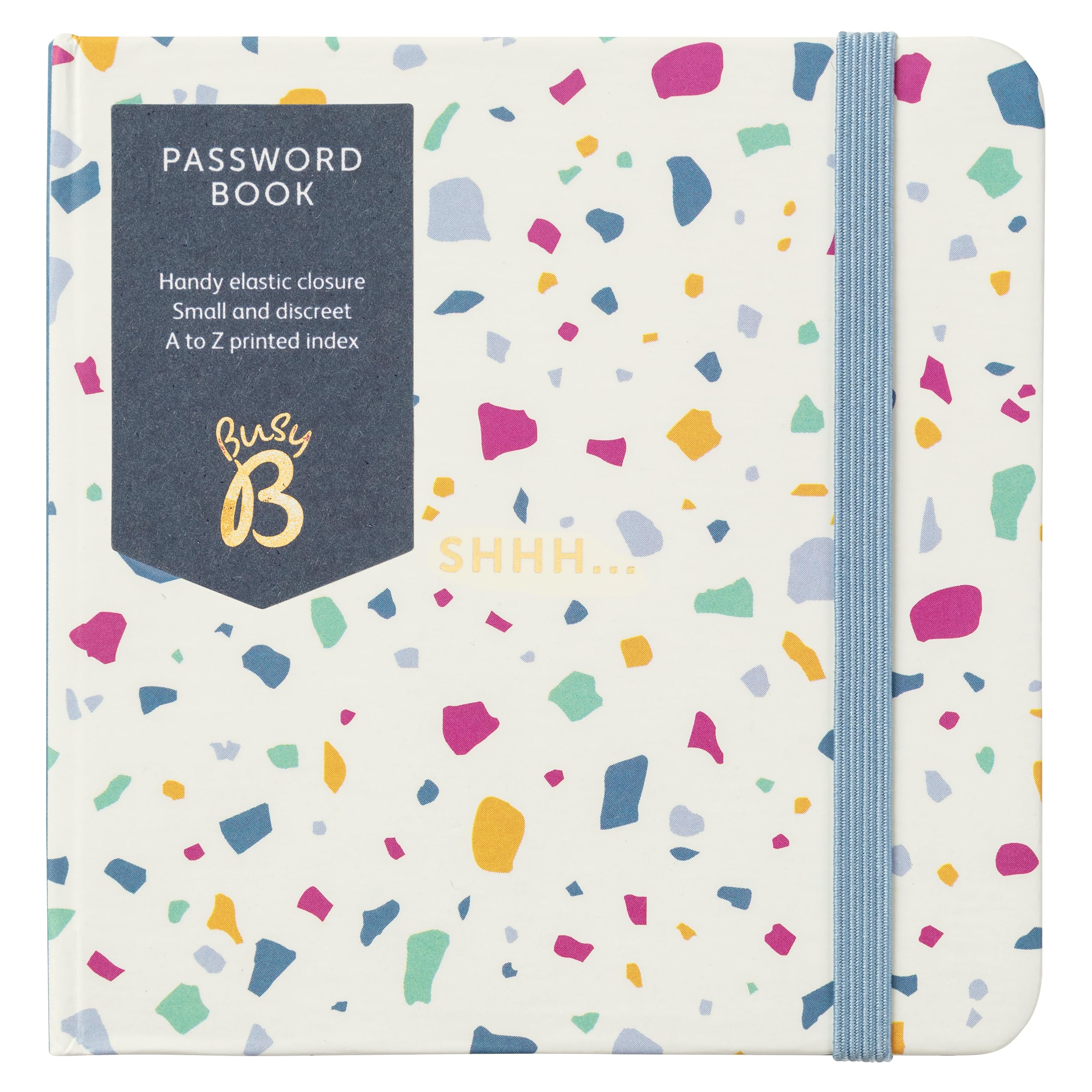 Busy B Password Book – Terrazzo Cover – All your Internet Passwords in One Place - Store a Maximum of 186 Internet Login Details - Compact & Discreet Design with A-to-Z Index & Elastic Closure Band