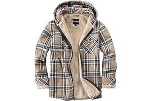 Elesuit Men's Full Zip Fleece Flannel Jackets Shirt Plaid Cotton Hoodies Soft Warm Coat for Men with Hood
