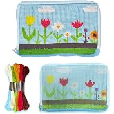 Howie's Needlepoint Wallet Needlepoint Kits, 13CT Printed Pattern Starter Kits, Stamped Patterns Canvas Kits(Flowers on the Grass,7x4.75 inch)