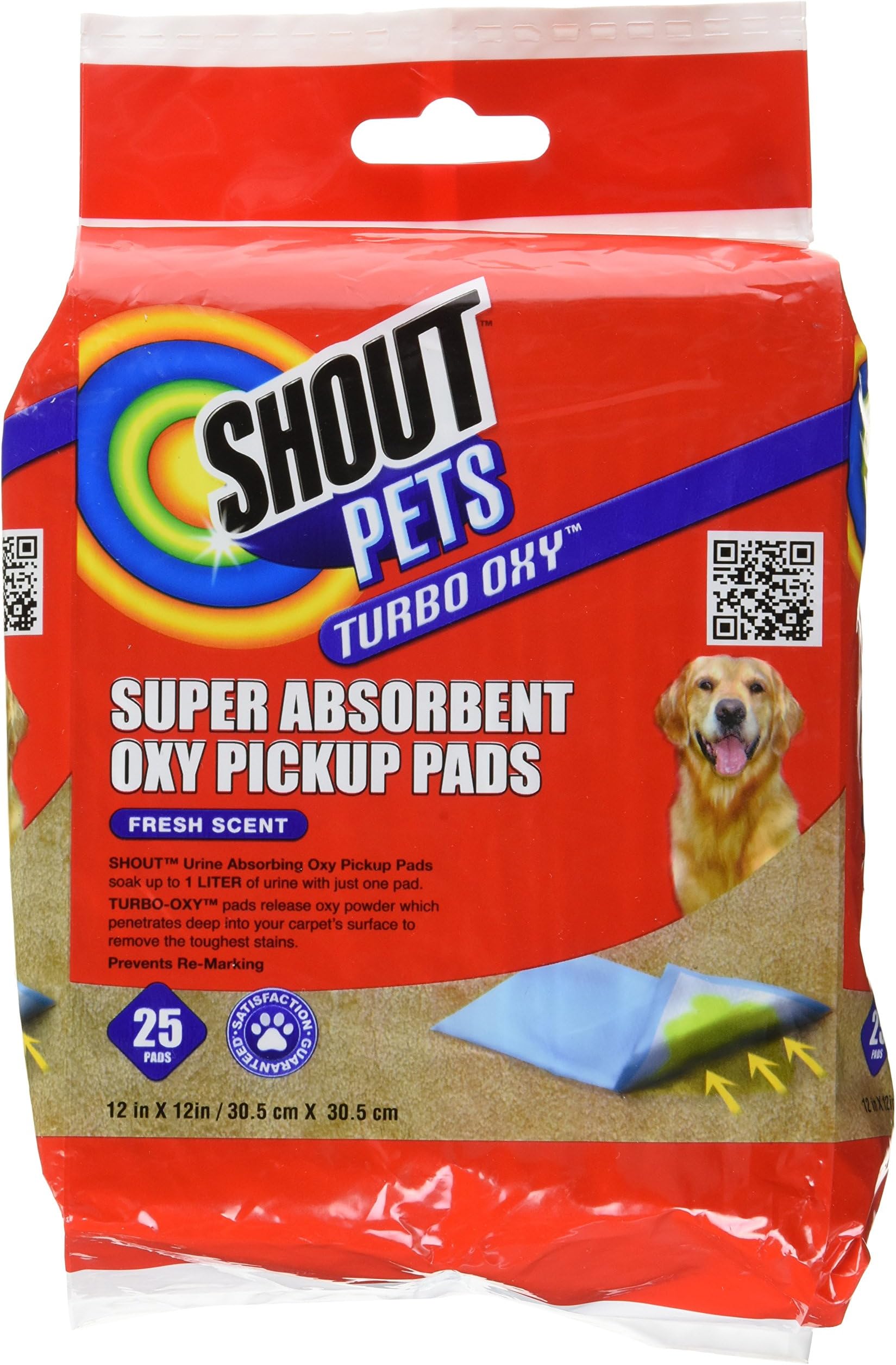 Shout for Pets Turbo Oxy Super Absorbent Pickup Pads | Carpet Cleaner Pet Pickup Pads in Fresh Scent, 25 Count