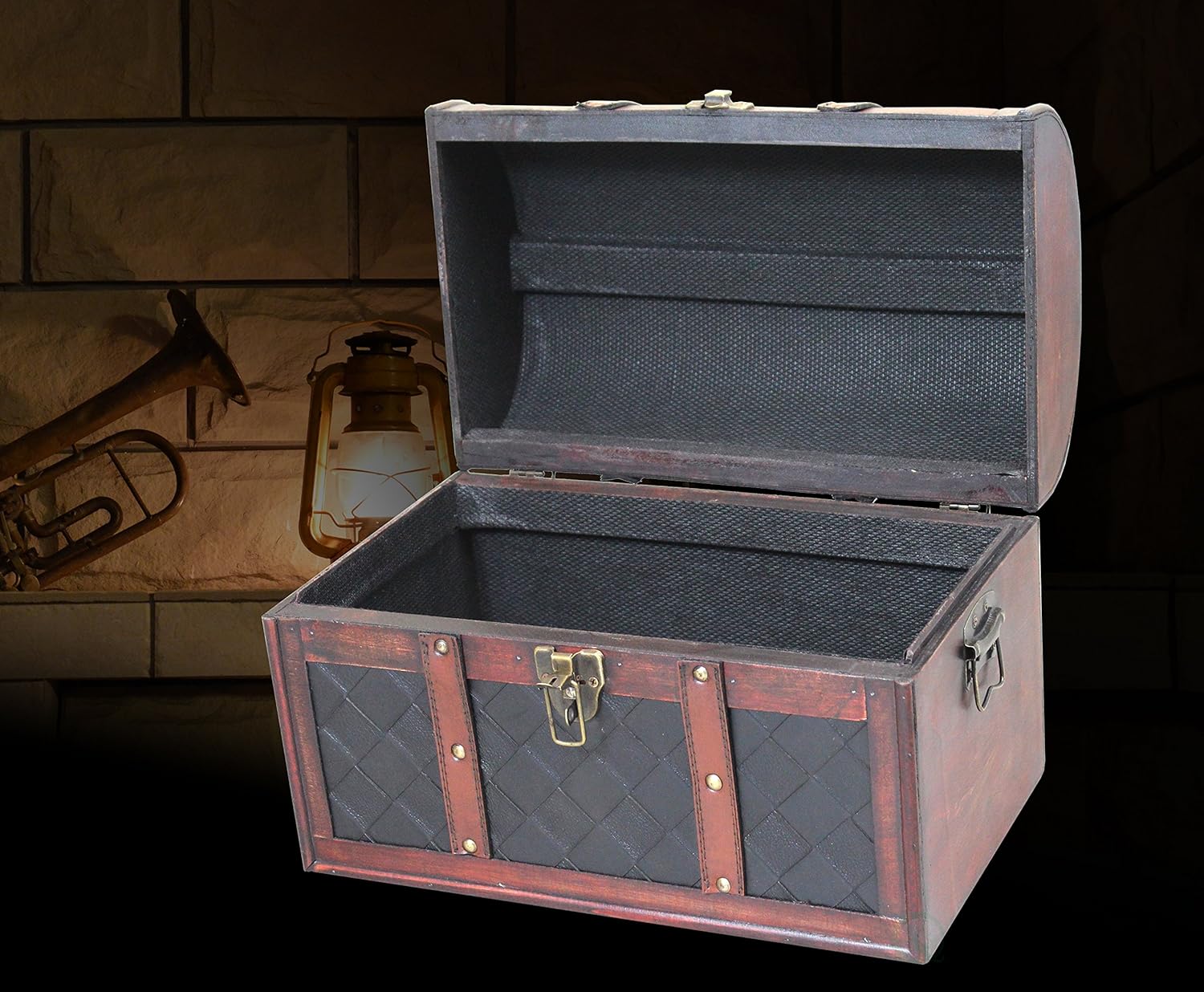Vintiquewise(TM) Wooden Leather Treasure Chest: Furniture & Decor