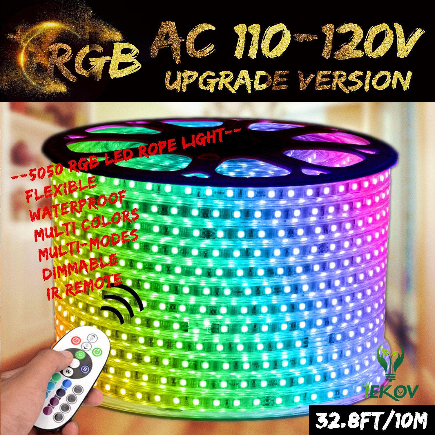 IEKOV RGB LED Strip Light, Trade; AC 110-120V Flexible/Waterproof/Multi