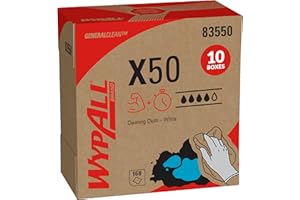 Wypall Kimberly-Clark X50 Disposable Wiper, 12-1/2" Length X 9-3/32" Width, White (10 Packs of 176)