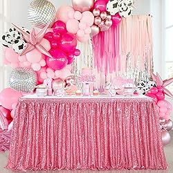 Blush Pink Sequin Table Skirts for rectangle tables
