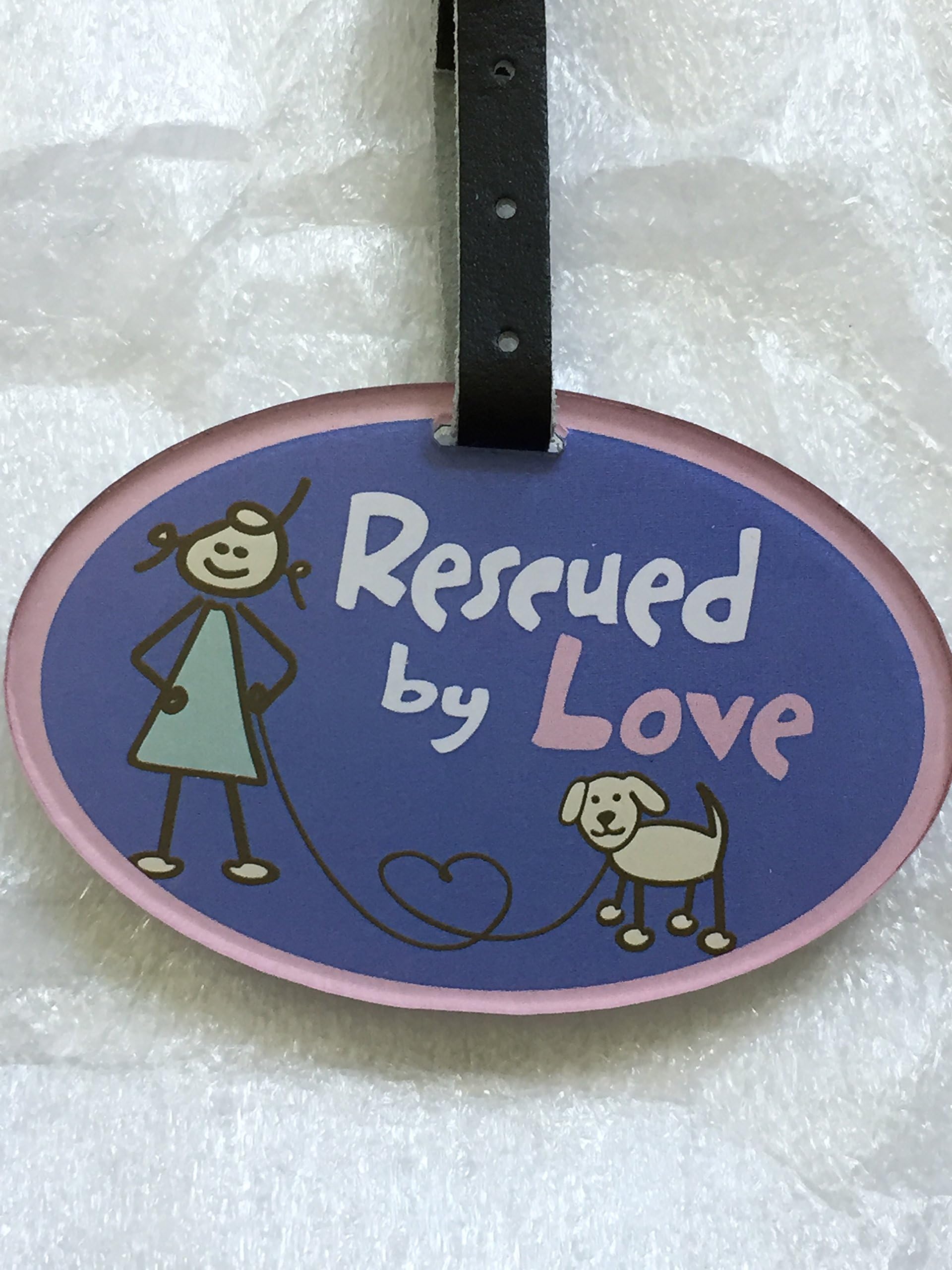 Rescued By Love Purple Dog Cartoon Rescue Pet Luggage Tag Leather Strap
