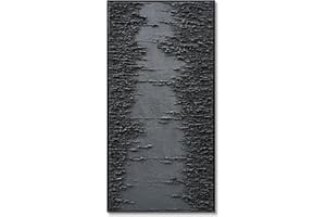 NANKAI Art Hand-Painted Thick Texture Black Minimalist Oil Painting 48x24 Inchs Texture Abstract Painting Home Wall Decorative Art (with Solid Wood Exterior Frame)