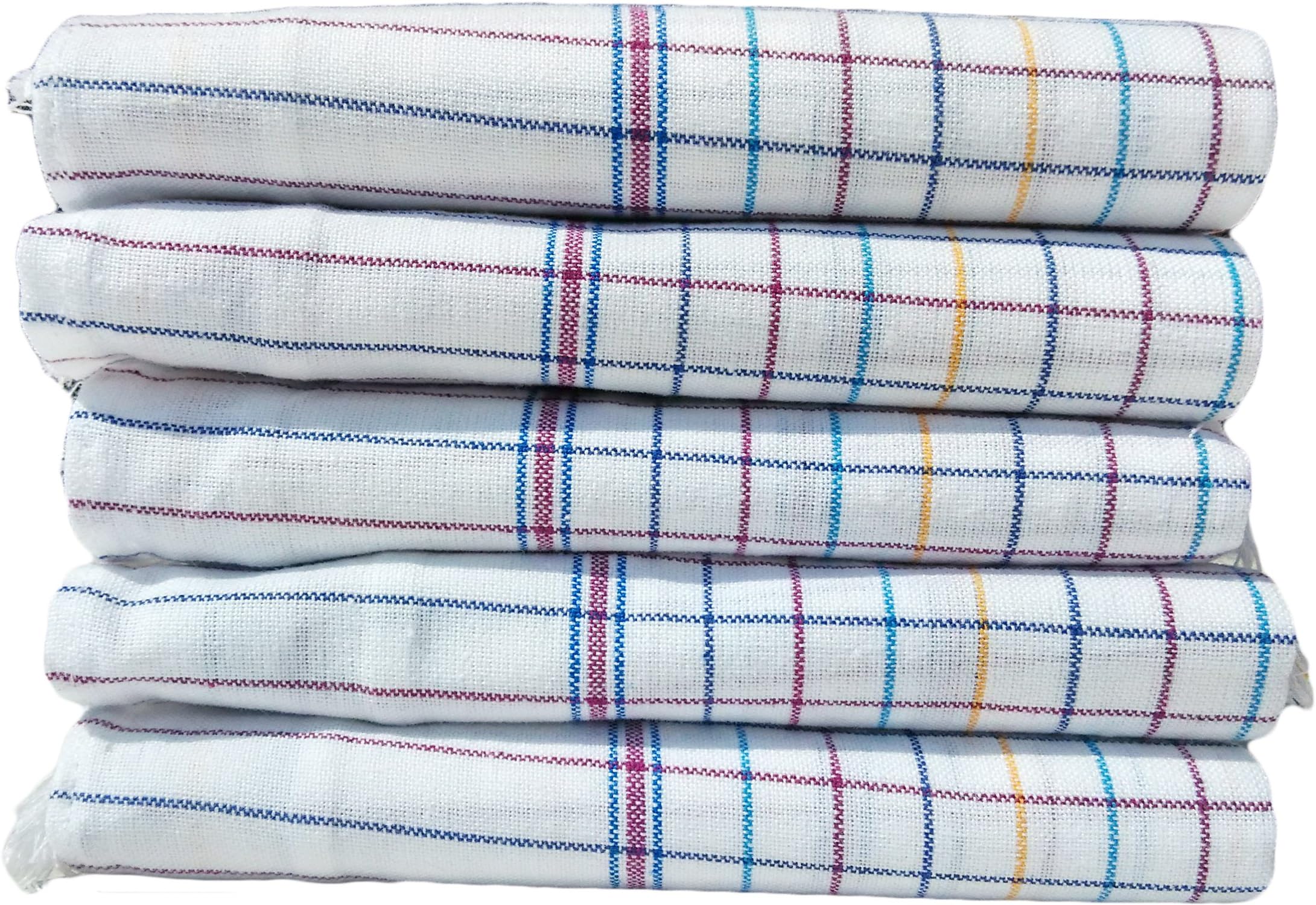 FancyaddaMen's Cotton Handkerchiefs (Set of 5, Big Size, White, Checks Printed)