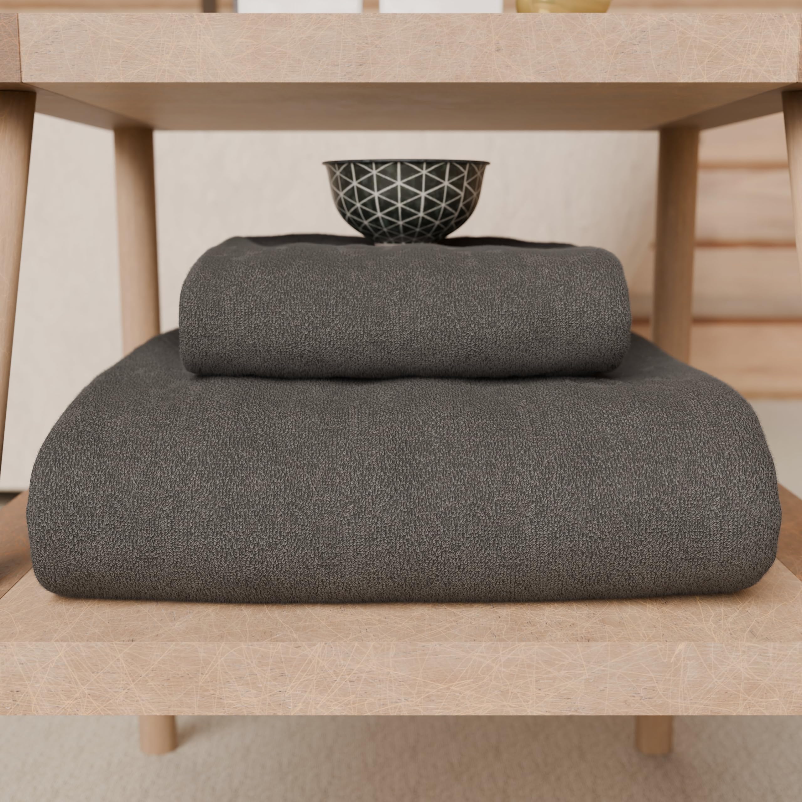 PETTI Artigiani Italiani - 100% Cotton Terry Bath Towels, 1+1 Towel Set, 2 Pieces 1 Face Towel and 1 Hand Towel, Dark Grey Towels — image 1