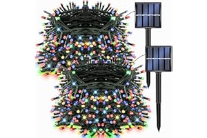 Dazzle Bright 2 Pack Total 400LED 132FT Multi-Colored Christmas Solar String Outdoor Lights, Solar Powered with 8 Modes Water