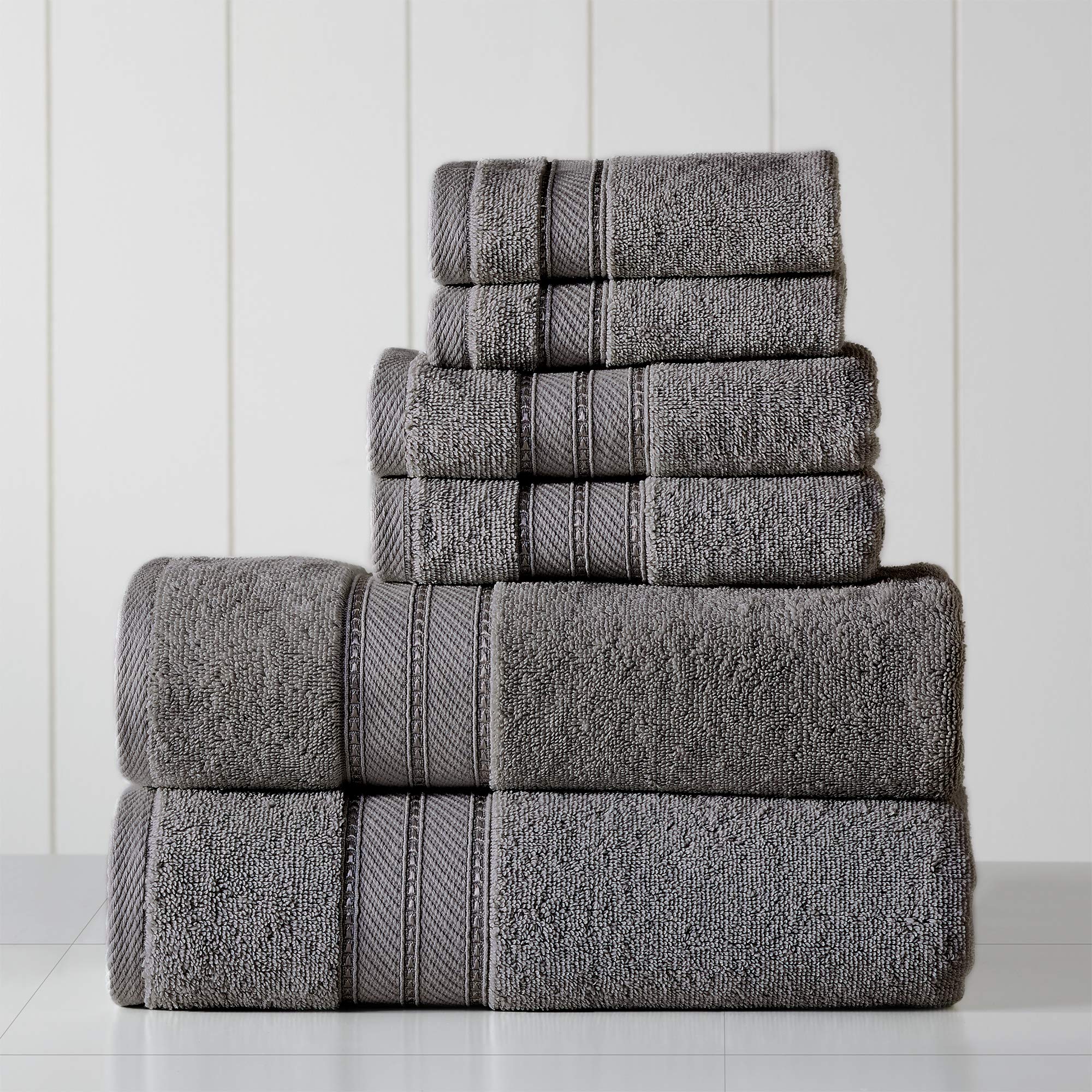Modern Threads - Spun Loft 6-Piece 100% Combed Cotton Towel Set - Bath Towels, Hand Towels, & Washcloths - Super Absorbent & Quick Dry - 600 GSM - Soft & Plush, Charcoal