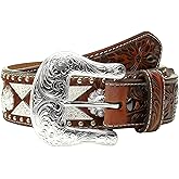 ARIAT Men's Calf Hair Leather Belt with Silver Conchos and Nailhead Trim