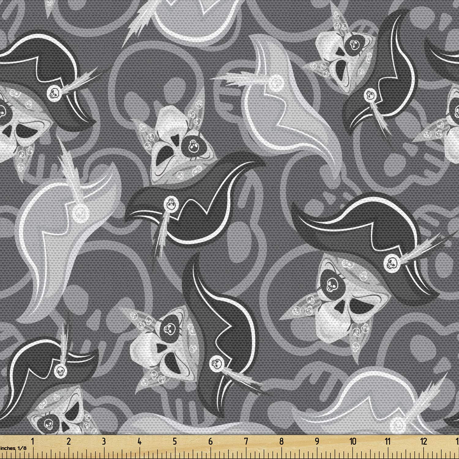 Ambesonne Pirates Fabric by The Yard, Greyscale