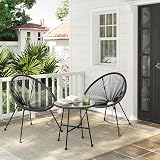 SONGMICS Garden Patio Furniture Set 3 Pieces Acapulco Chair Glass Table Black view 8