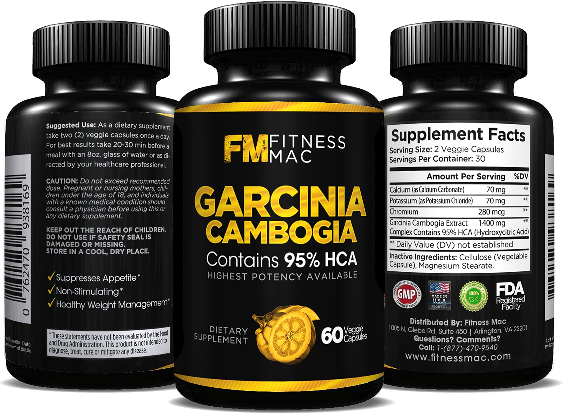 100% Pure Garcinia Cambogia Extract with 95% HCA - Carb Blocker, Appetite Suppressant and Weight Loss Supplement, 60 Safe and Effective Diet Pills - Includes FREE ebook!