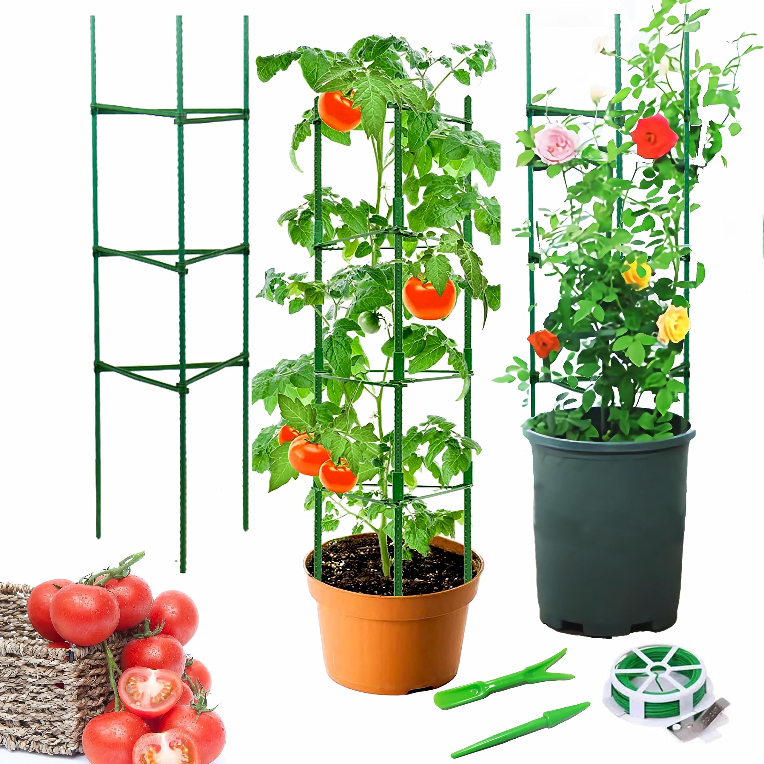 Tomato Plant Support Cage 3 Pack Garden Plant Support Stake Adjustable Climbing Tomato Sticks Frame Garden Trellis for Outdoor Robust Vegetables, Flowers, Fruit Grow(120cm)