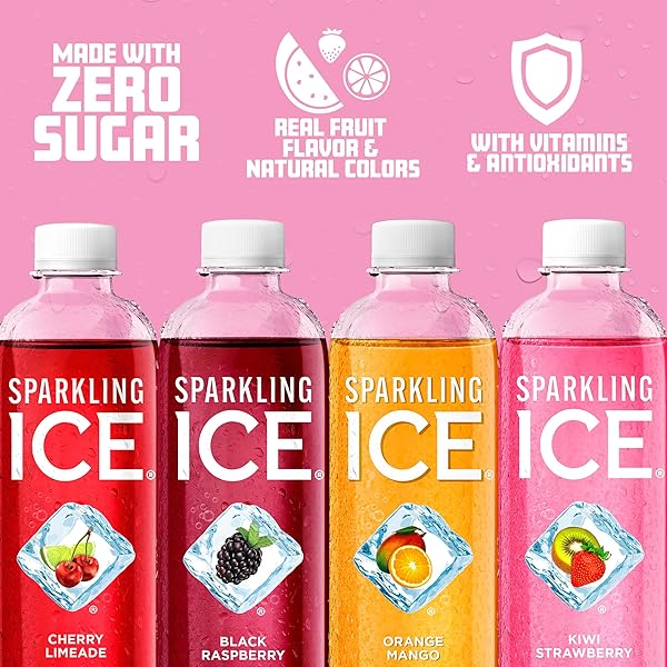 SPARKLING ICE PURPLE VARIETY PACK, FLAVORED WATER, ZERO SUGAR, WITH VITAMINS AND ANTIOXIDANTS, 17 FL OZ, 12 COUNT (BLACK RASPBERRY, CHERRY LIMEADE, ORANGE MANGO, KIWI STRAWBERRY)